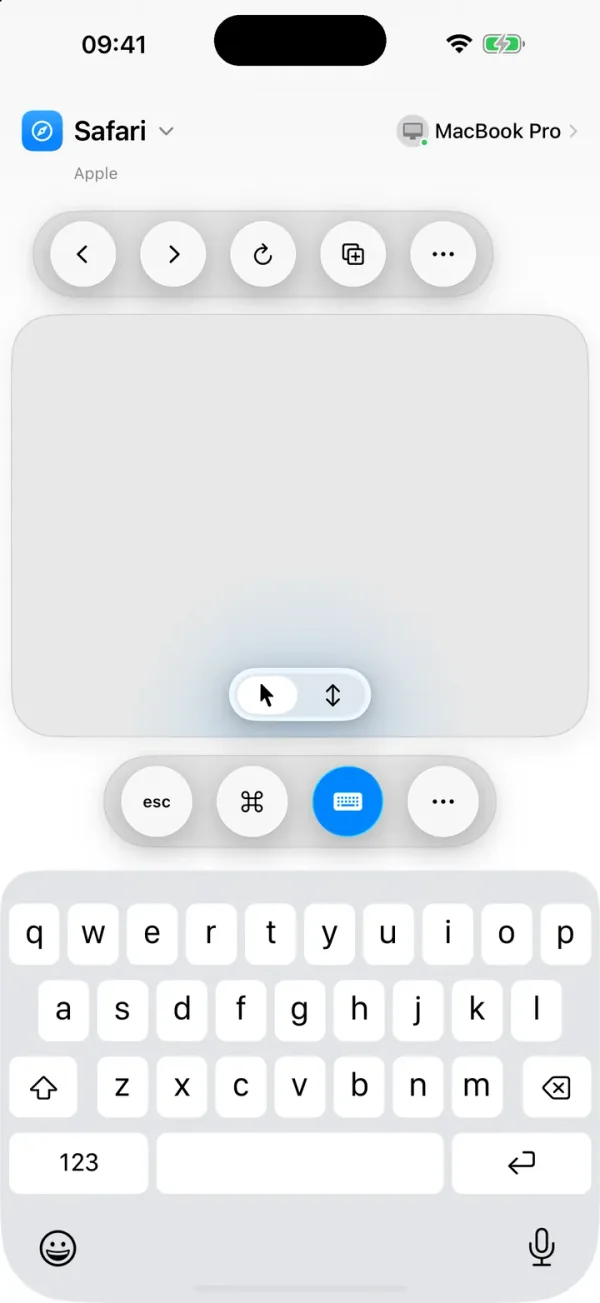 ControlPad on iPhone with the trackpad above the keyboard and Mac modifier keys